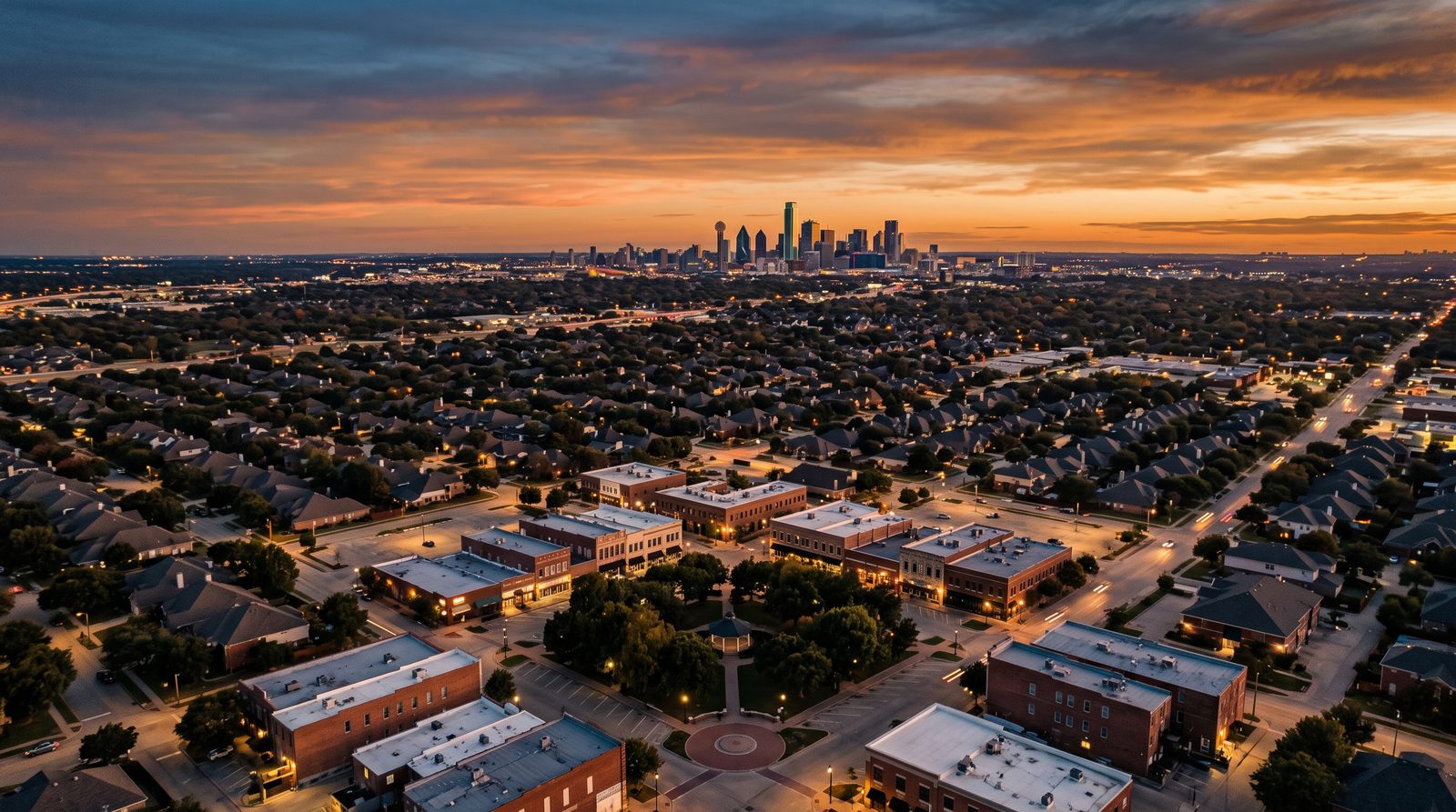 Garland, Texas skyline at dusk