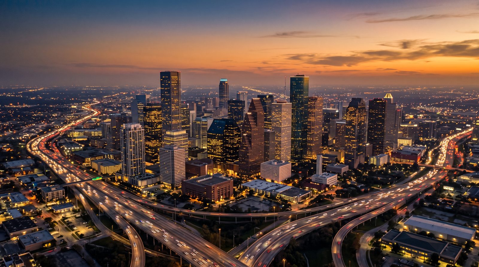Houston, Texas skyline at dusk