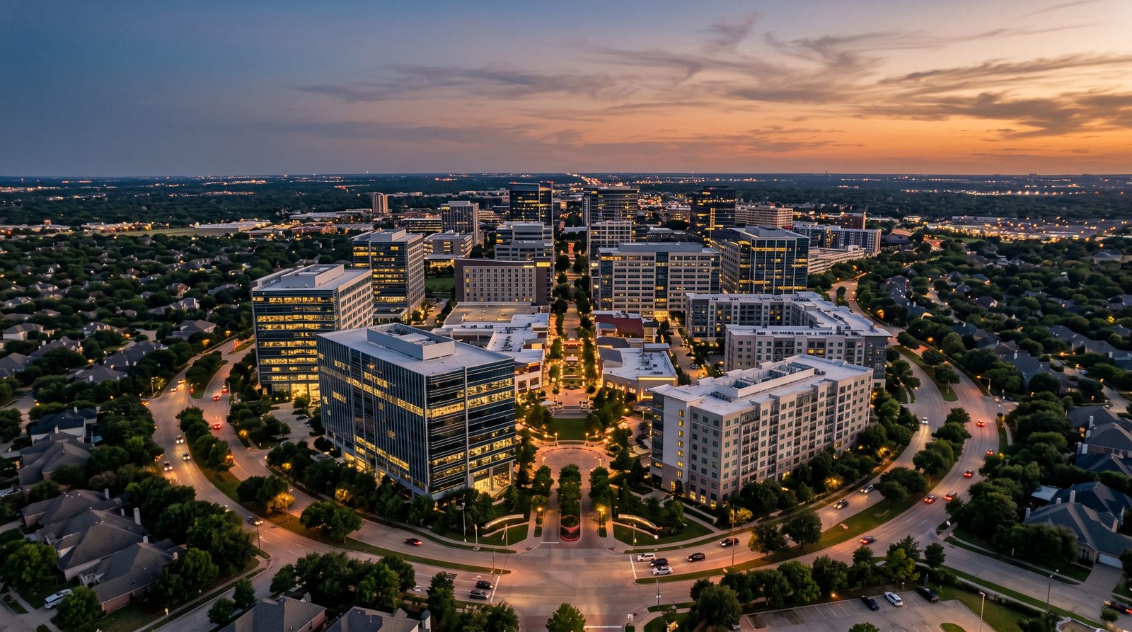 Plano, Texas skyline at dusk